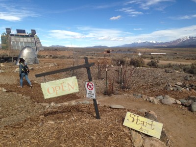 Holly taking steps in learning about biotecture in New Mexico.